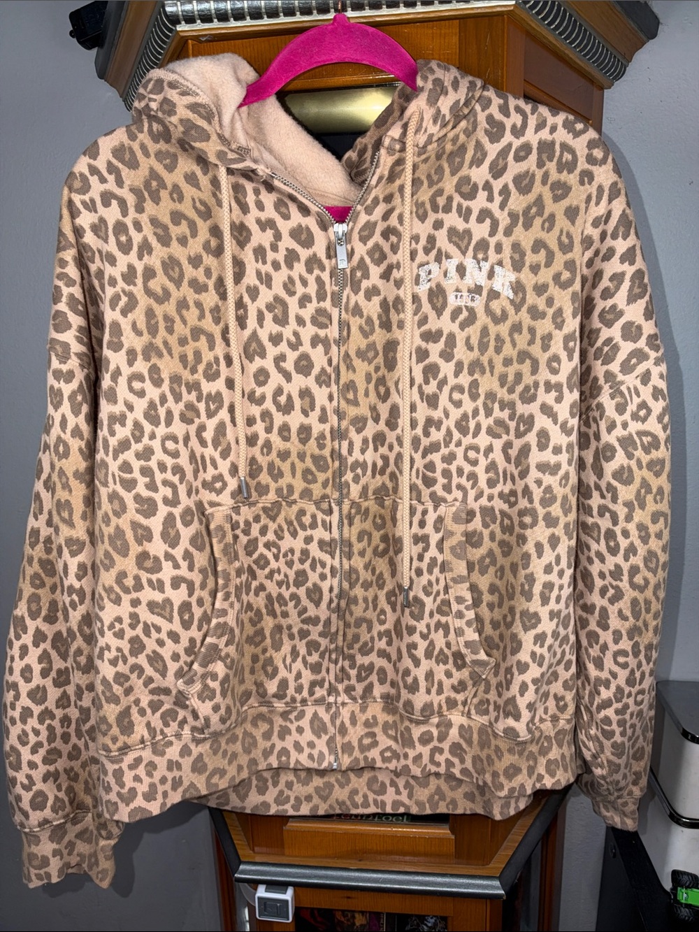 PINK Victoria's Secret Beige Leopard Zip Hoodie